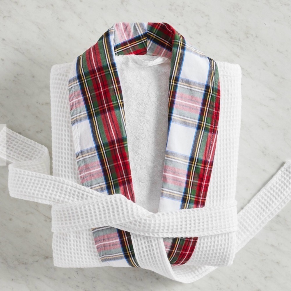 NWT Pottery Barn Waffle Weave Resort Stewart Plaid Robe – White – Size XL - Picture 2 of 16